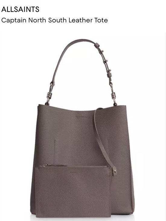 All Saints Handbags - All Saints Captain North/South Pebbled Leather Tote Shoulder Bag Gray VGUC